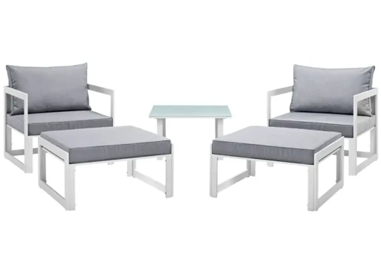 Fortuna 5 Piece Outdoor Patio Sectional Sofa Set in White Gray