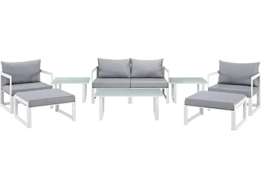 Fortuna 9 Piece Outdoor Patio Sectional Sofa Set in White Gray