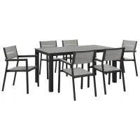 Maine 7 Piece Outdoor Patio Dining Set in Brown Gray