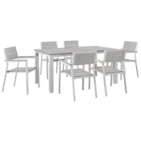 Maine 7 Piece Outdoor Patio Dining Set in White Light Gray