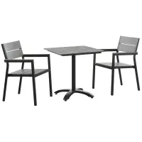 Maine 3 Piece Outdoor Patio Dining Set in Brown Gray