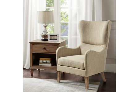 Arianna Swoop Wing Chair in Taupe