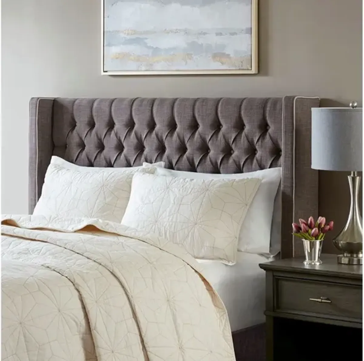 Amelia Upholstered Queen Headboard in Grey