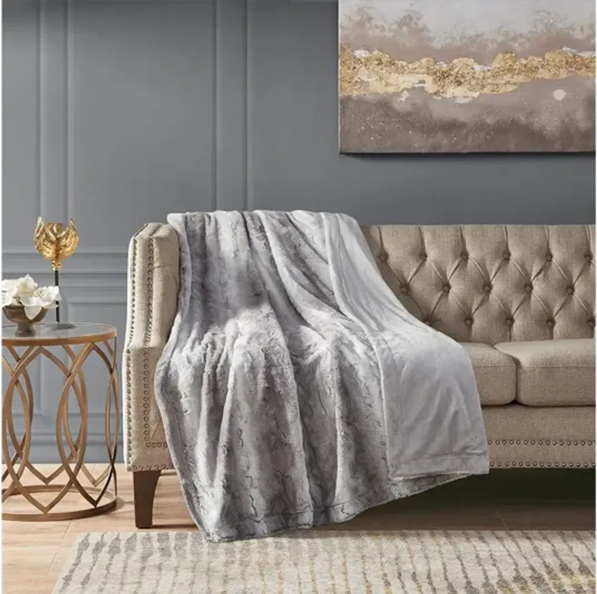 Zuri Oversized Faux Fur Throw in Grey