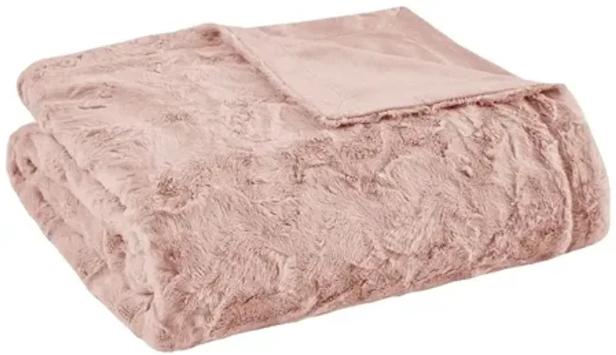 Zuri Oversized Faux Fur Throw in Blush