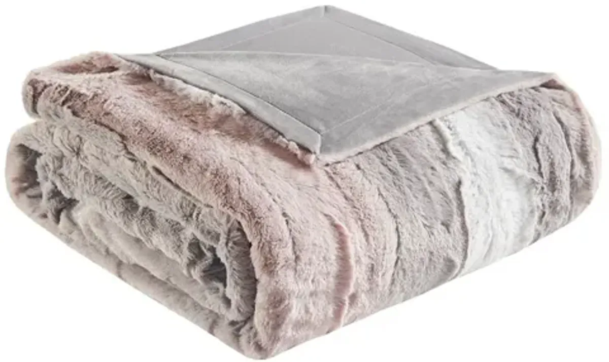 Zuri Oversized Faux Fur Throw in Blush & Grey