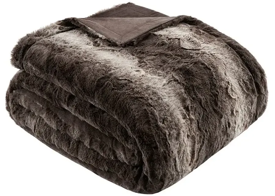 Zuri Oversized Faux Fur Throw in Brown