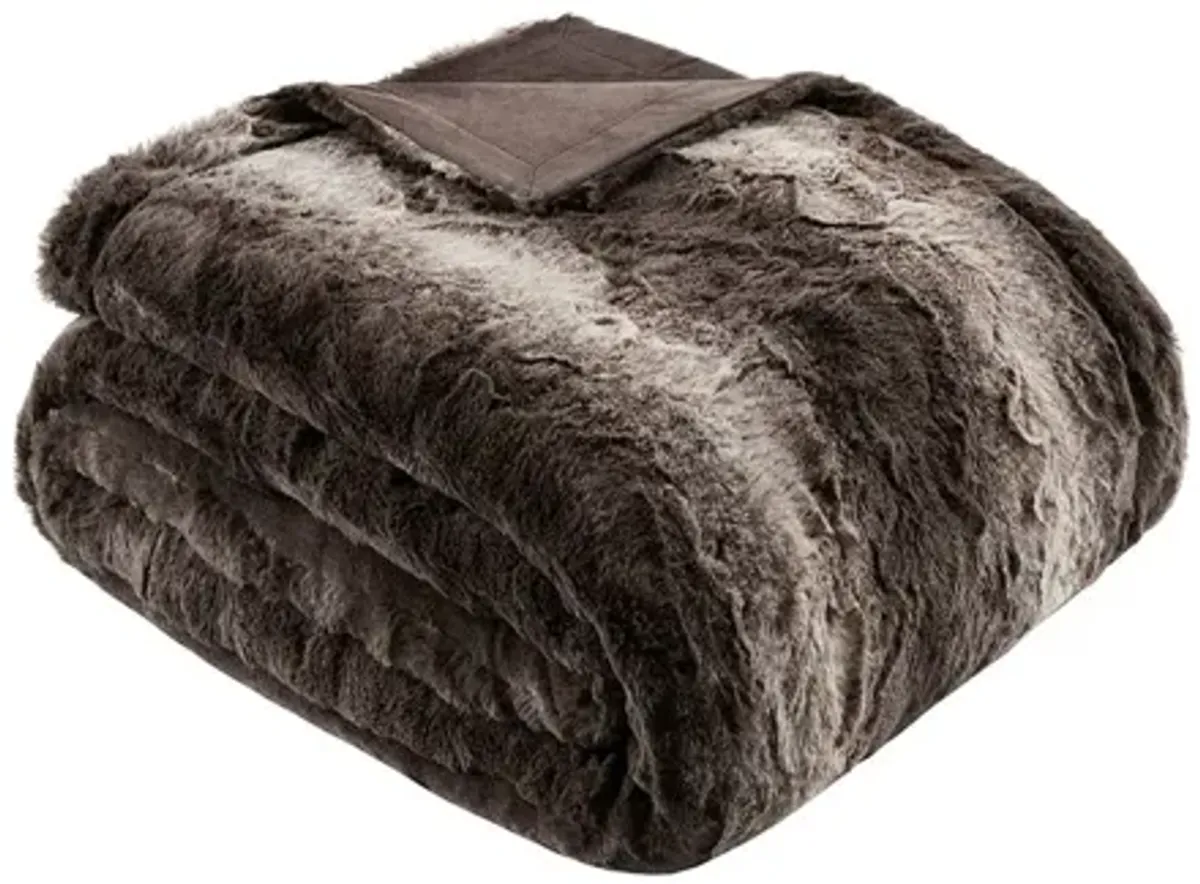 Zuri Oversized Faux Fur Throw in Brown