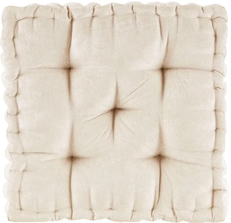 Azza Poly Chenille Square Floor Pillow Cushion Ivory