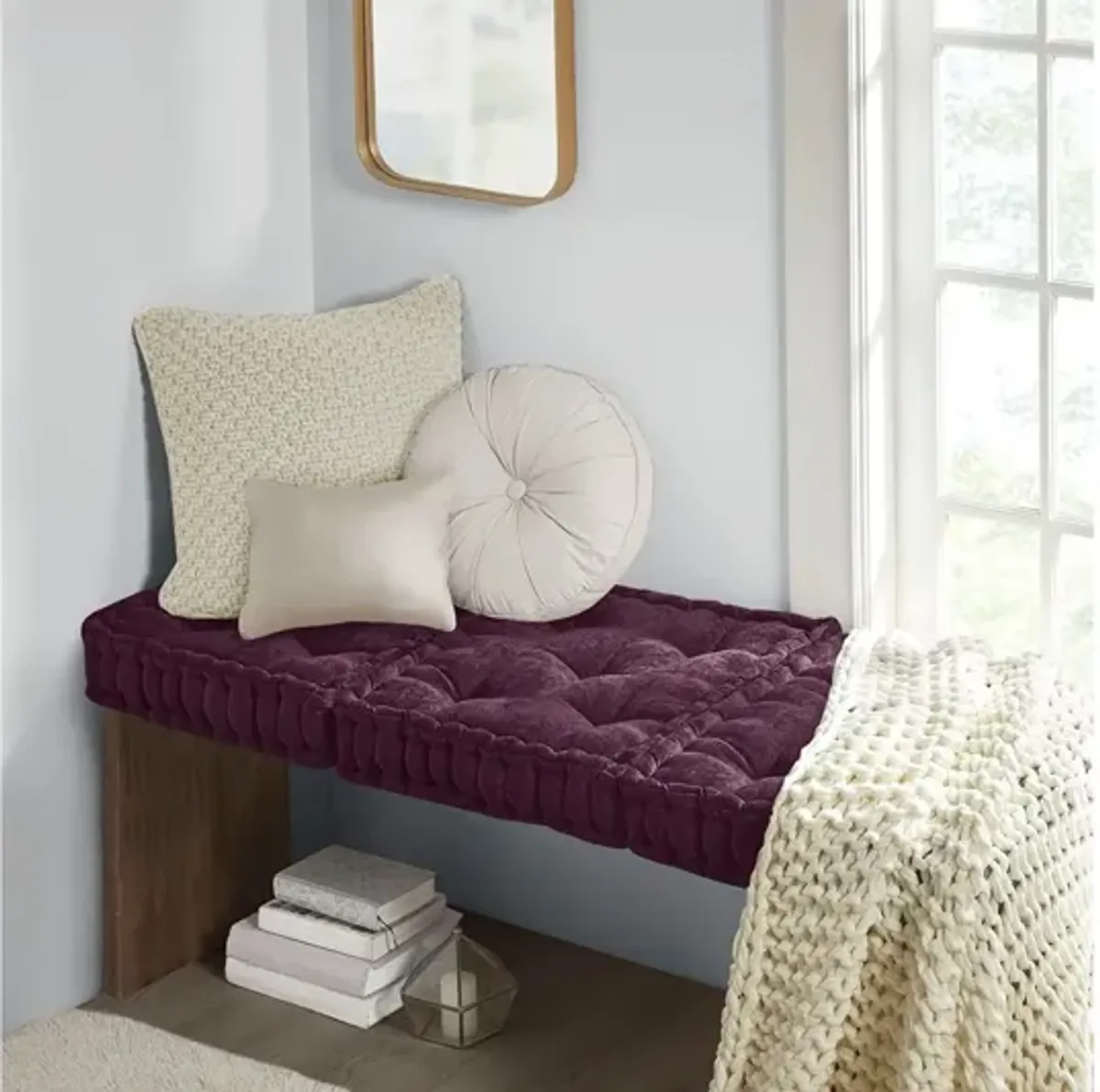 Azza Poly Chenille Square Floor Pillow Cushion Plum