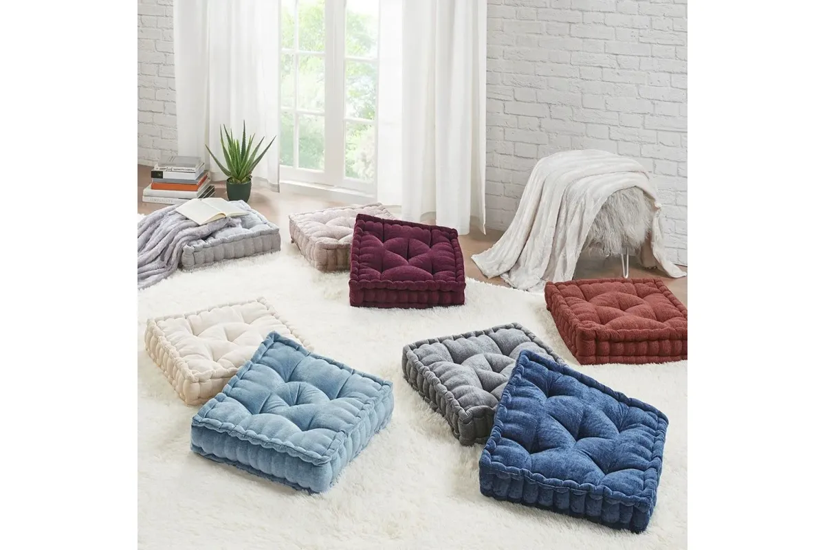 Azza Poly Chenille Square Floor Pillow Cushion Plum