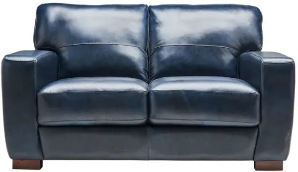 Theo Blue Leather Loveseat