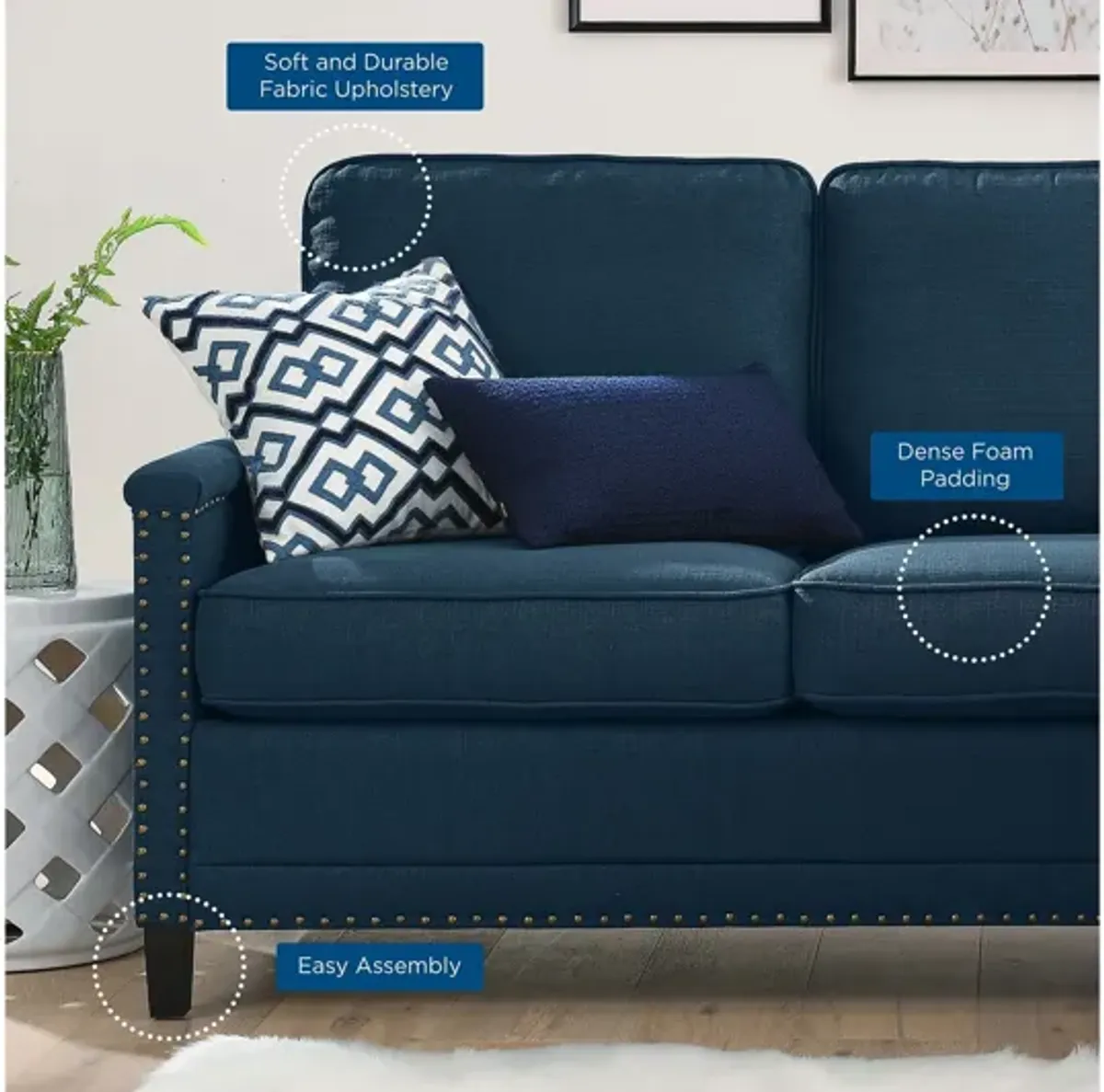 Ashton Upholstered Fabric Sectional Sofa in Azure