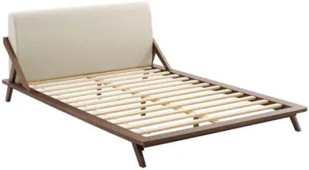 Luella Queen Upholstered Fabric Platform Bed in Walnut Beige