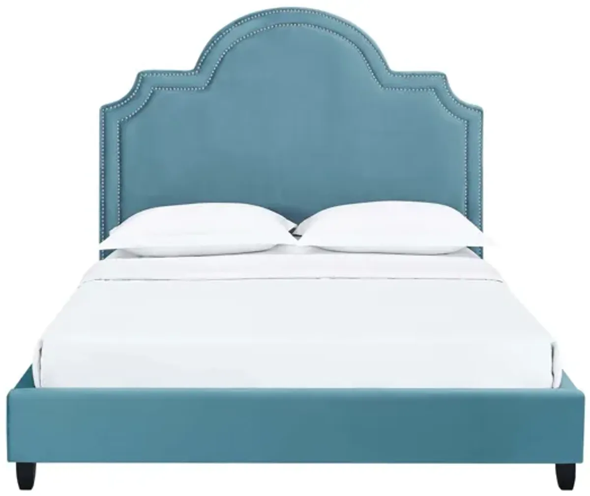 Primrose Queen Performance Velvet Platform Bed in Sea Blue