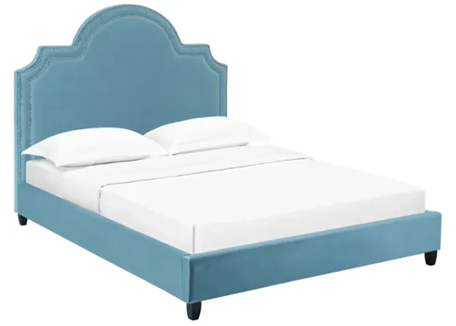 Primrose Queen Performance Velvet Platform Bed in Sea Blue