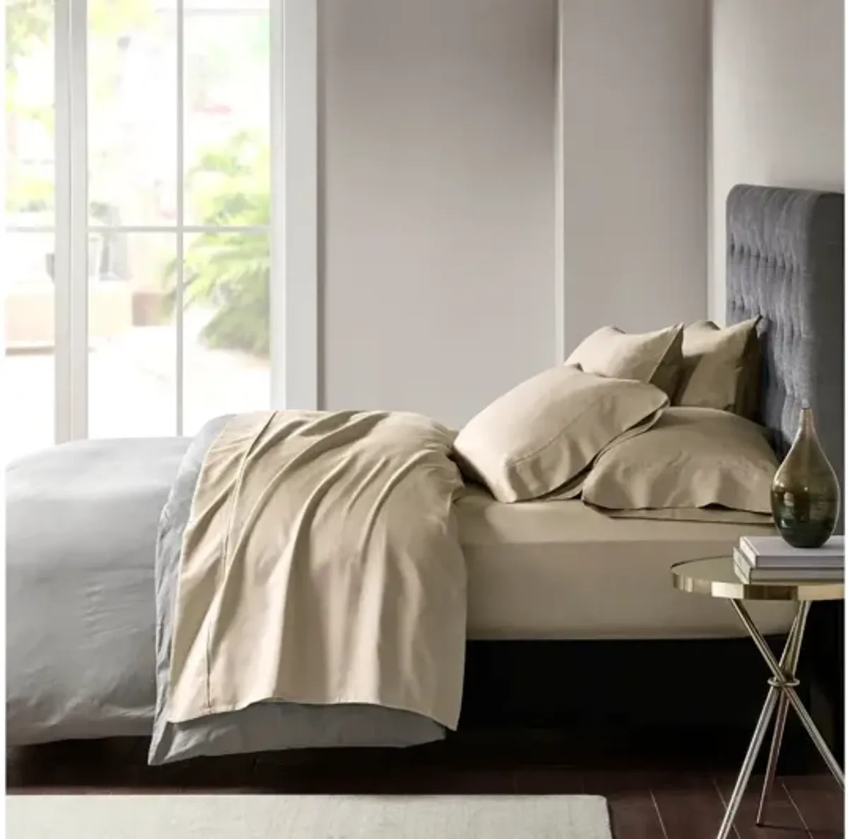 800 Thread Count Cotton Rich Sateen Queen Sheet Set in Khaki