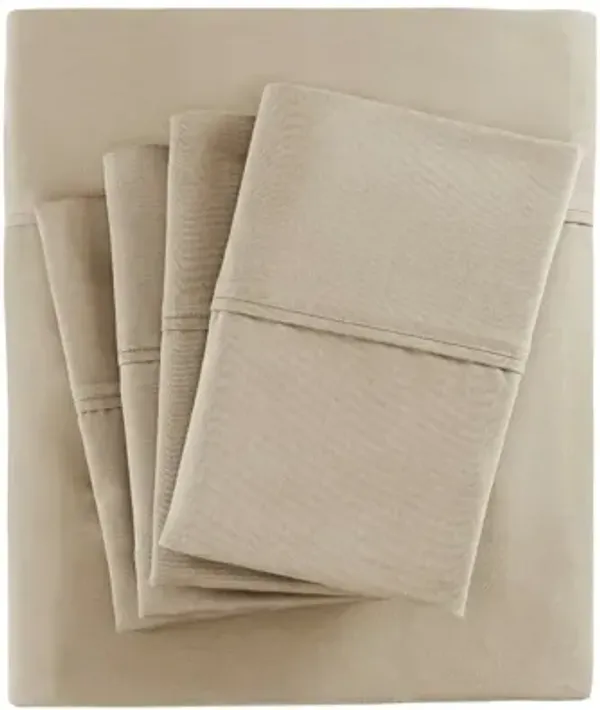 800 Thread Count Cotton Rich Sateen King Sheet Set in Khaki
