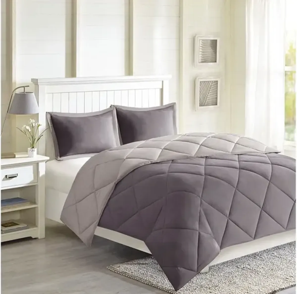 Larkspur 3M Scotchgard Diamond Quilting Reversible Down Alternative Full/Queen Comforter Set in Charcoal/Grey