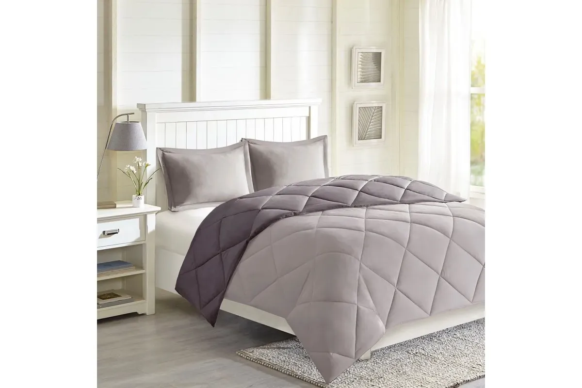 Larkspur 3M Scotchgard Diamond Quilting Reversible Down Alternative Full/Queen Comforter Set in Charcoal/Grey