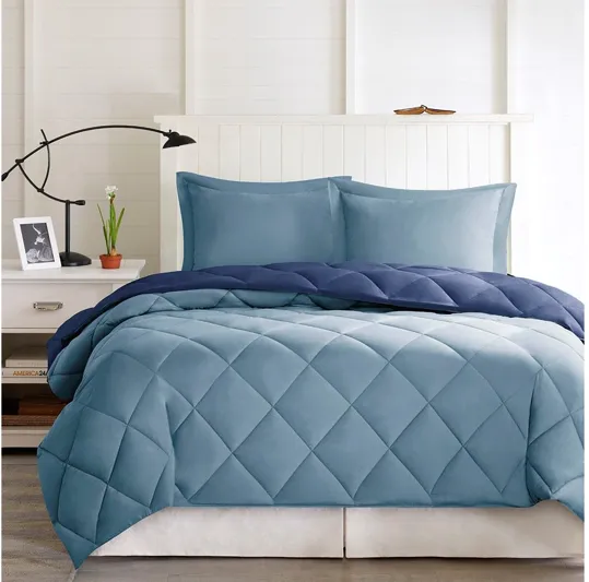 Larkspur 3M Scotchgard Diamond Quilting Reversible Down Alternative Full/Queen Comforter Set in Navy/Light Blue