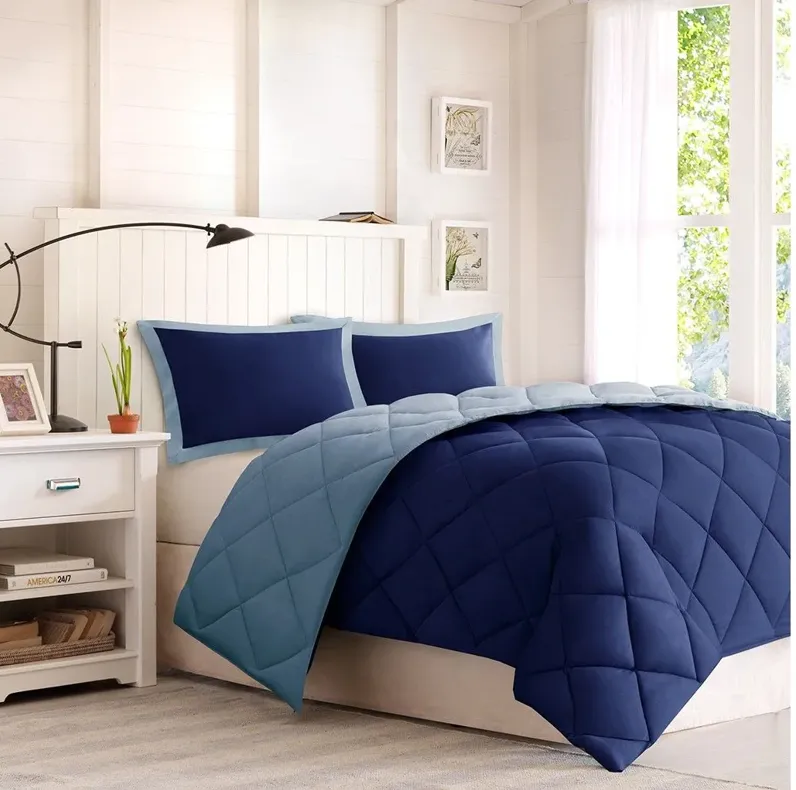 Larkspur 3M Scotchgard Diamond Quilting Reversible Down Alternative Full/Queen Comforter Set in Navy/Light Blue