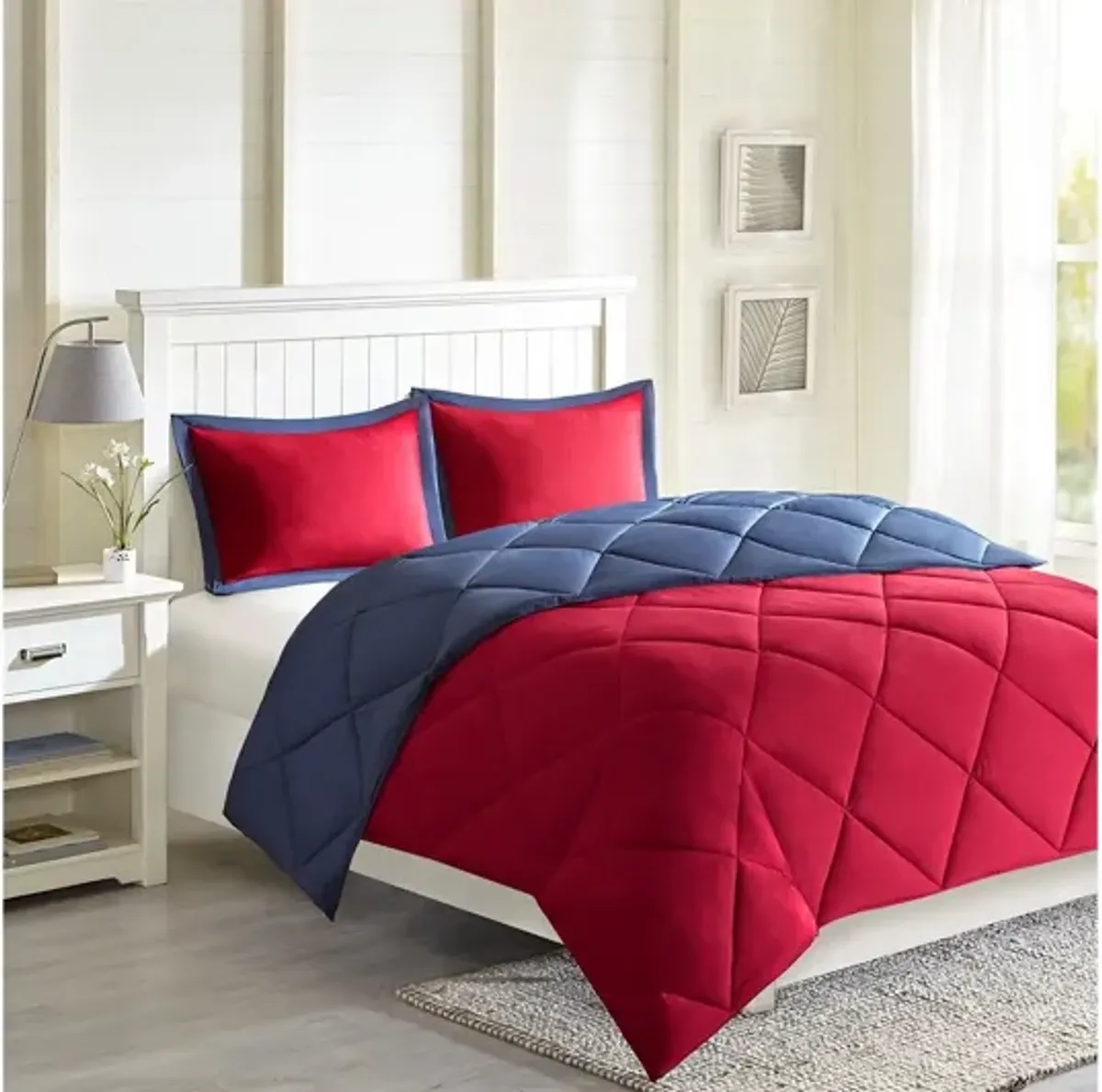 Larkspur 3M Scotchgard Diamond Quilting Reversible Down Alternative King Comforter Set in Red/Navy