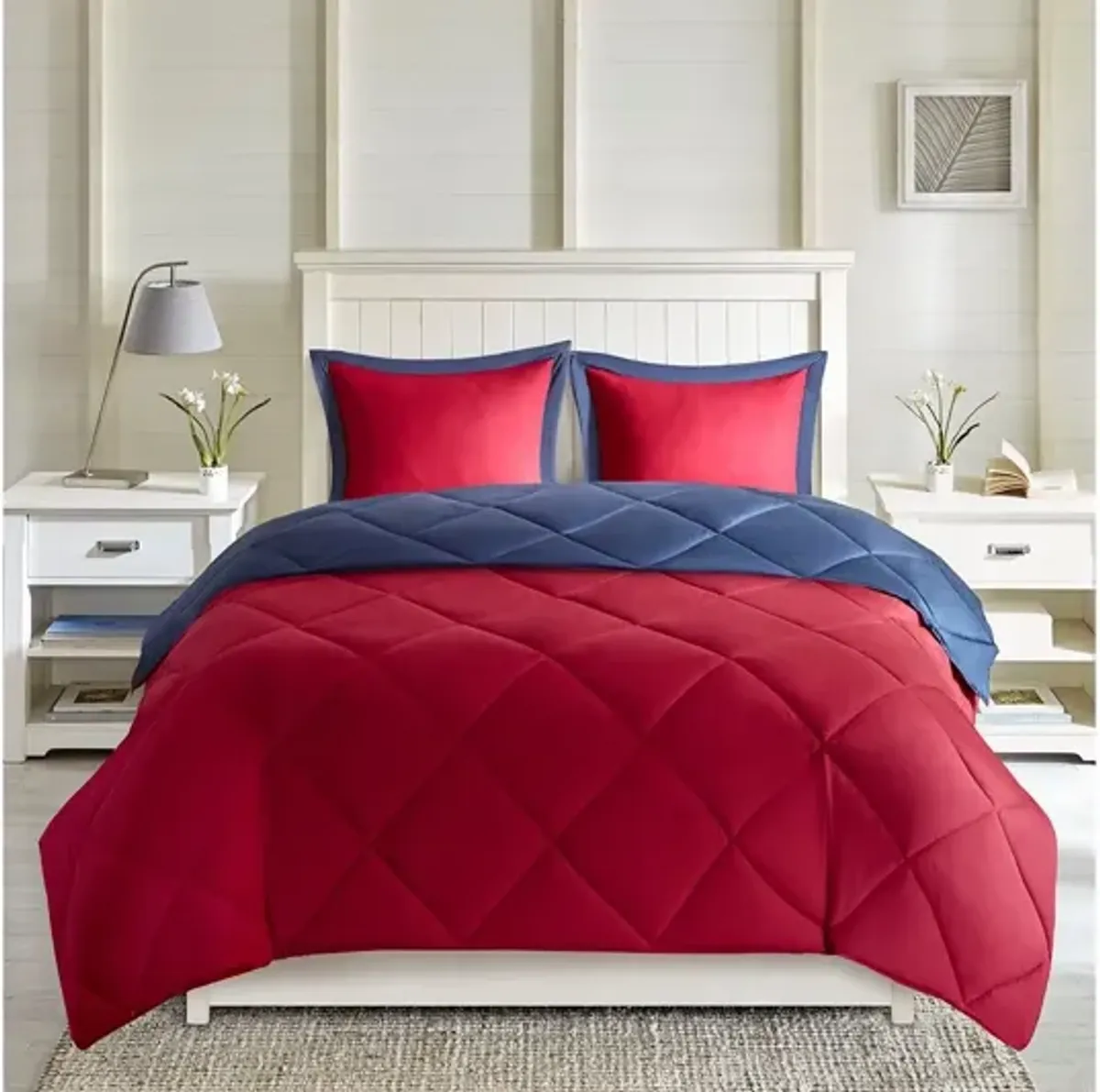 Larkspur 3M Scotchgard Diamond Quilting Reversible Down Alternative King Comforter Set in Red/Navy