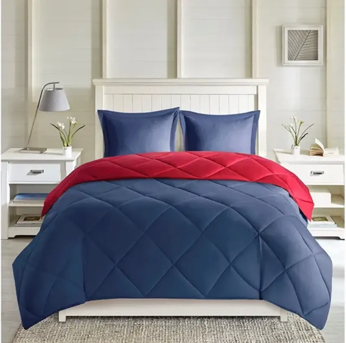 Larkspur 3M Scotchgard Diamond Quilting Reversible Down Alternative King Comforter Set in Red/Navy