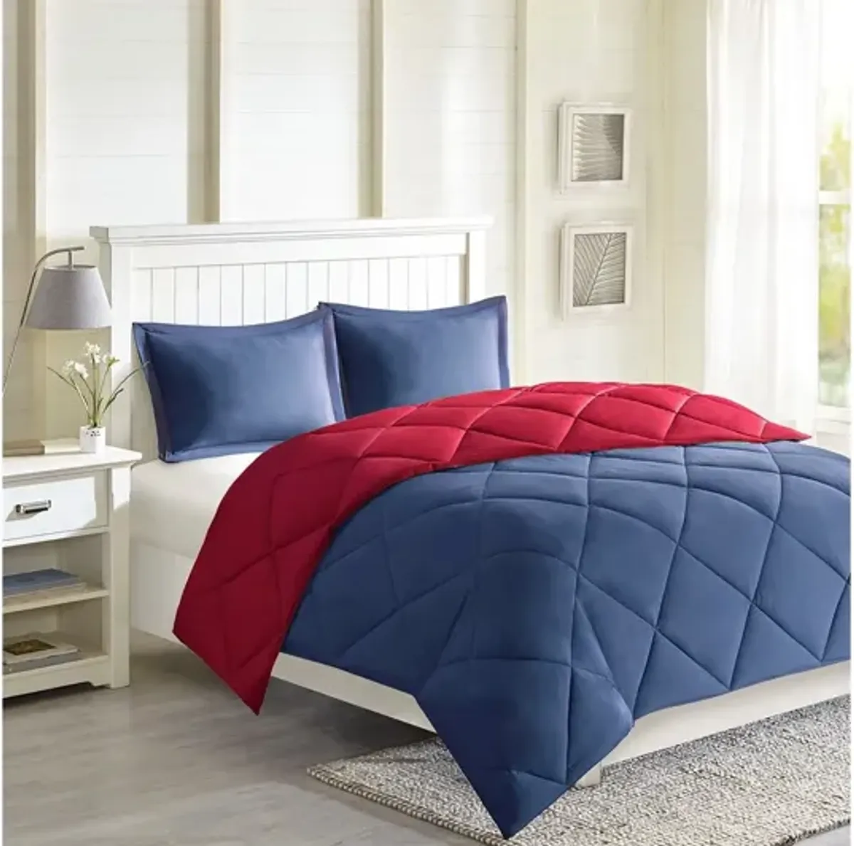 Larkspur 3M Scotchgard Diamond Quilting Reversible Down Alternative King Comforter Set in Red/Navy