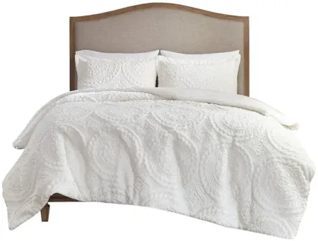 Arya Embroidered Medallion Faux Fur Ultra Plush Queen Comforter Mini Set in Ivory