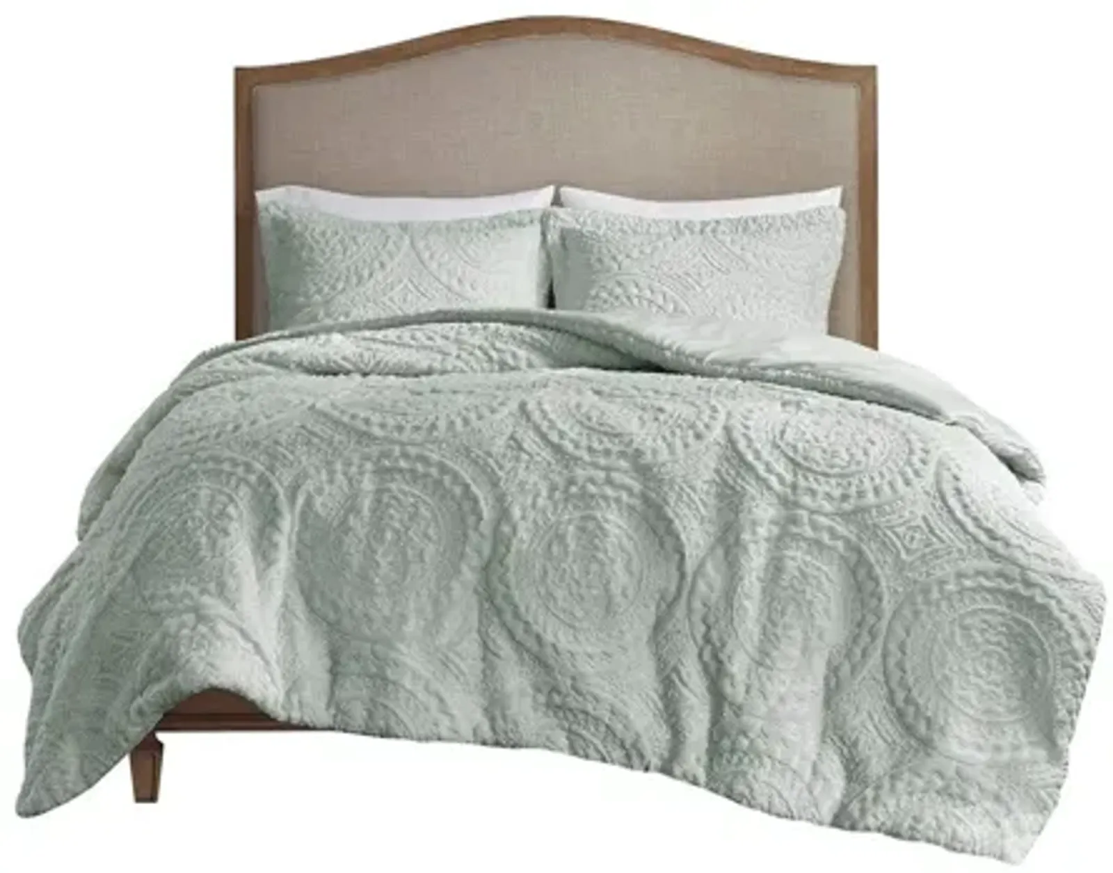 Arya Embroidered Medallion Faux Fur Aqua Ultra Plush Twin Comforter Mini Set