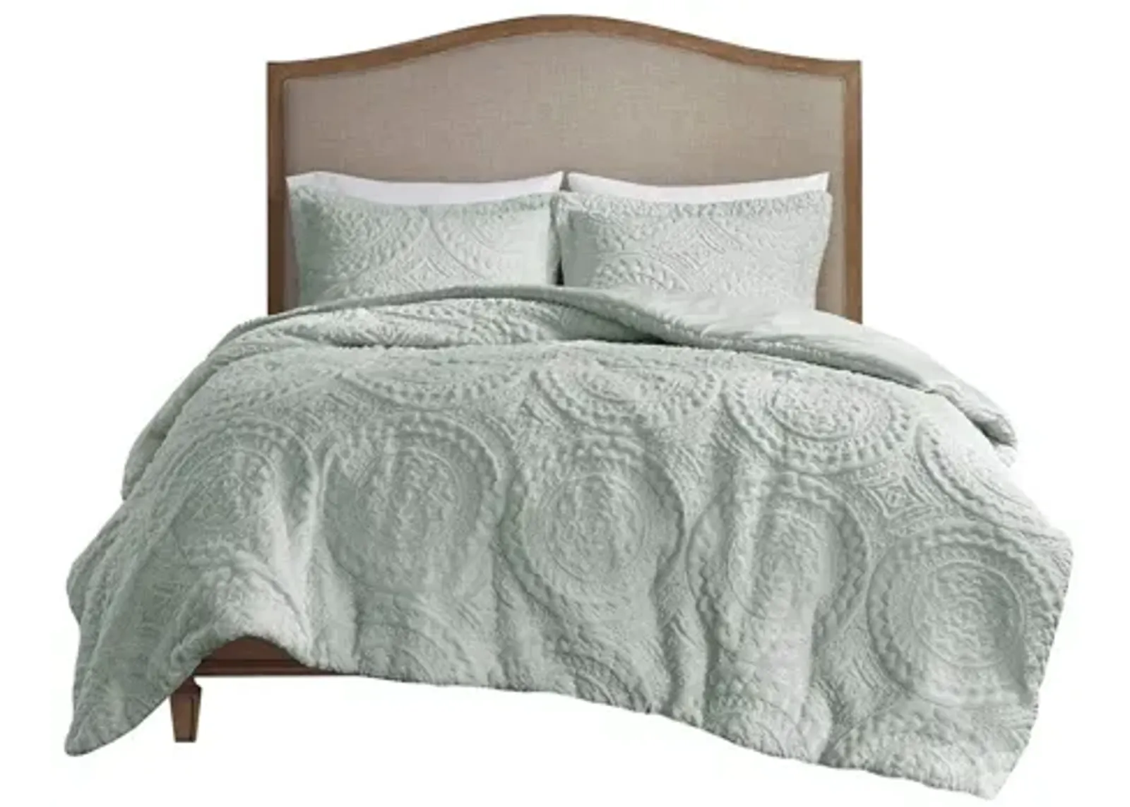 Arya Embroidered Medallion Faux Fur Ultra Plush Full/Queen Comforter Mini Set in Aqua