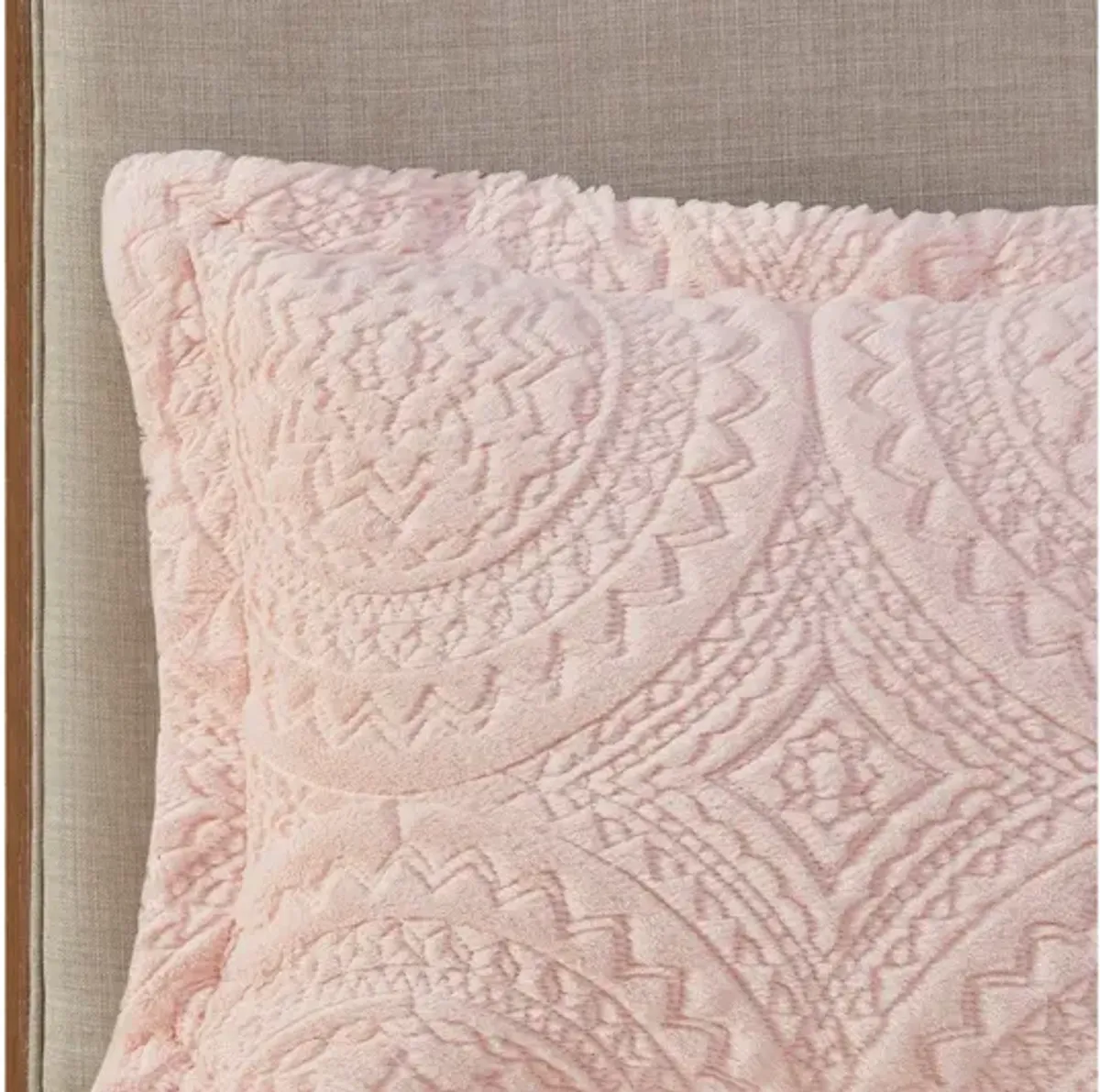 Arya Embroidered Medallion Faux Fur Blush Ultra Plush Twin Comforter Mini Set