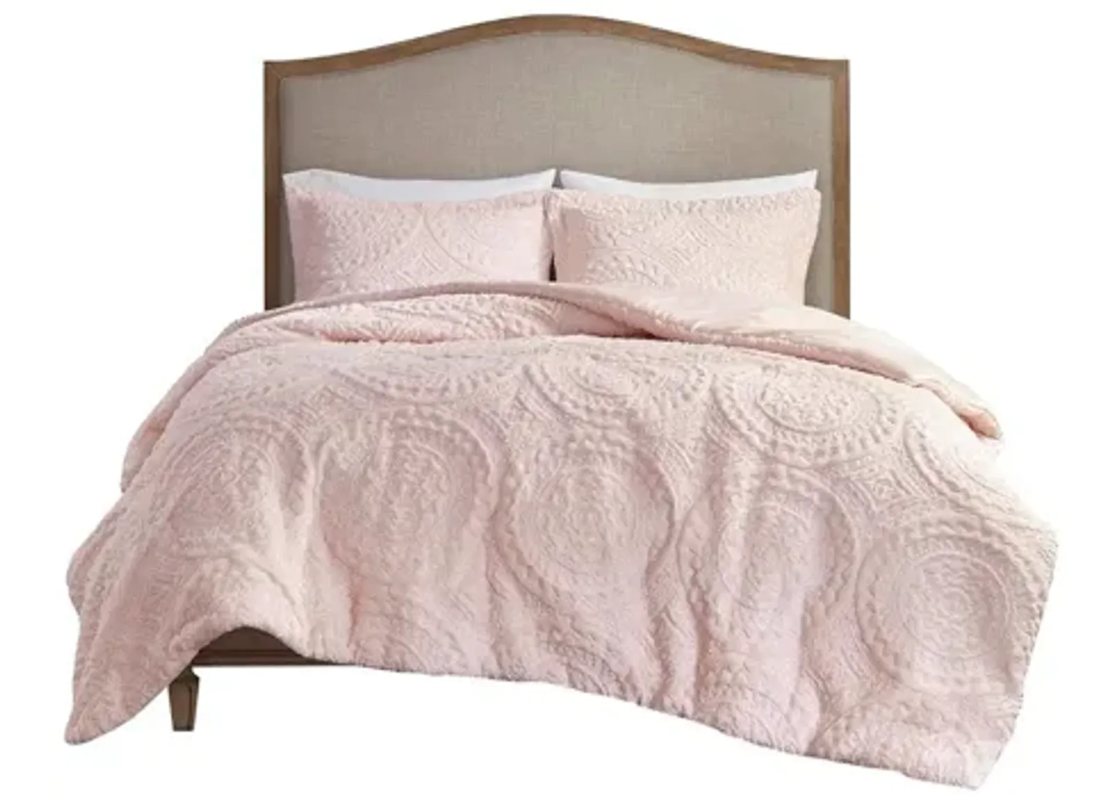 Arya Embroidered Medallion Faux Fur Blush Ultra Plush Twin Comforter Mini Set