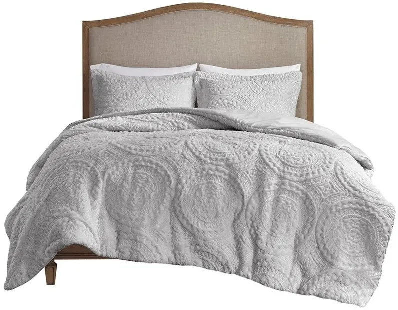 Arya Embroidered Medallion Faux Fur Grey Ultra Plush Full/Queen Comforter Mini Set