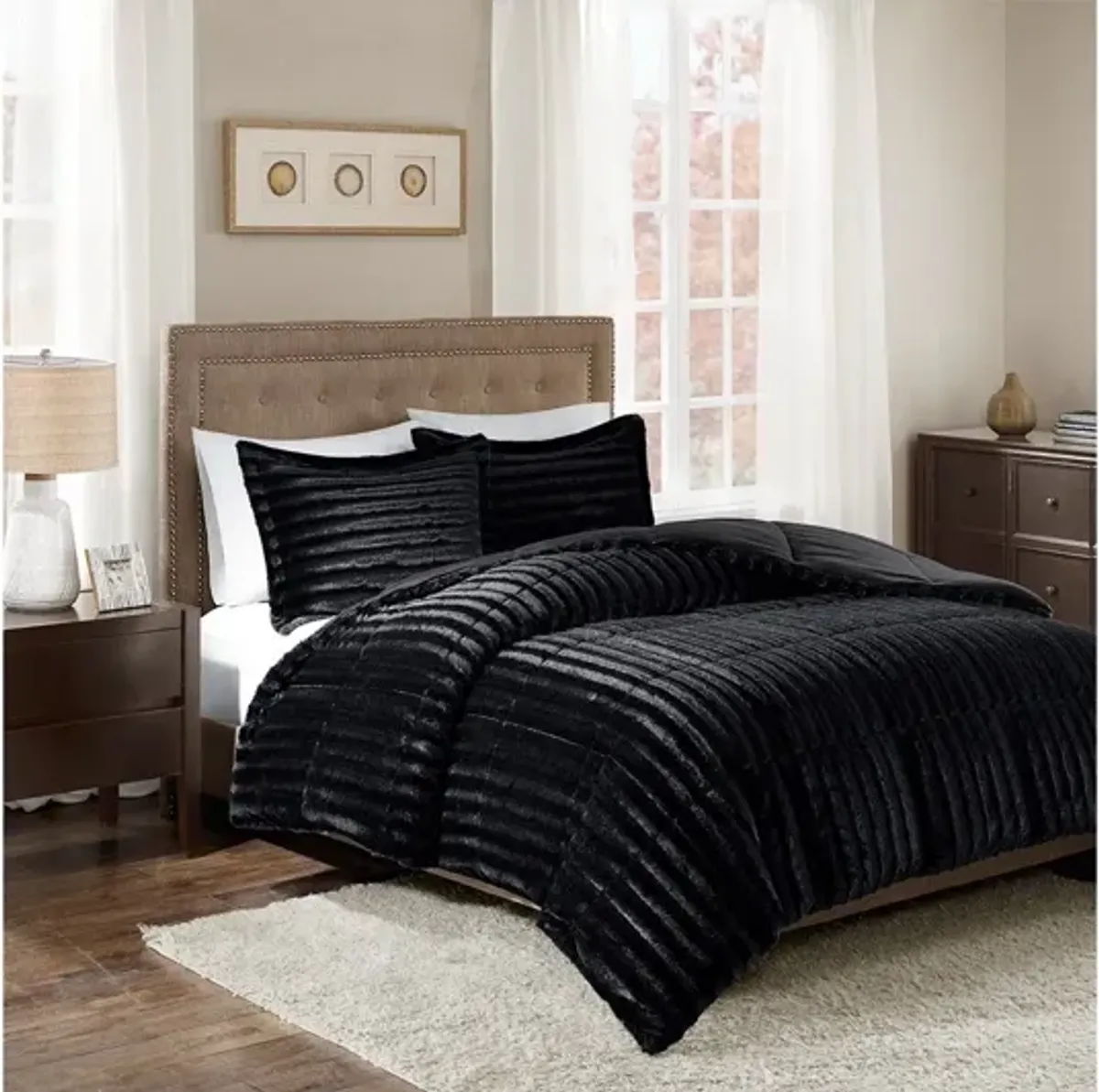 Duke Faux Fur Full/Queen Comforter Mini Set in Black