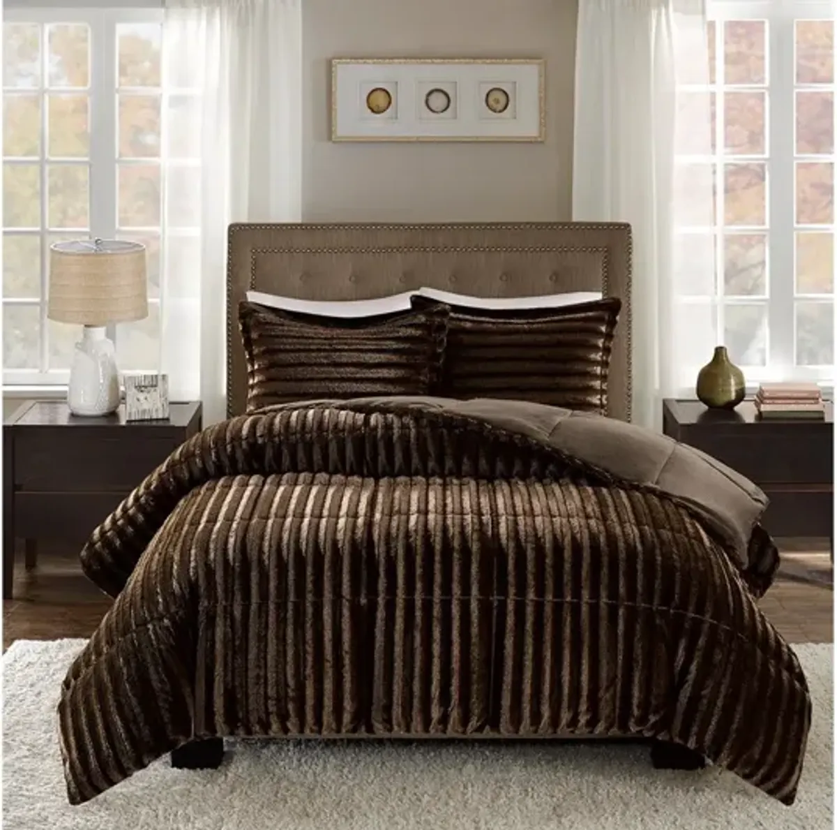 Duke Faux Fur Full/Queen Comforter Mini Set in Chocolate