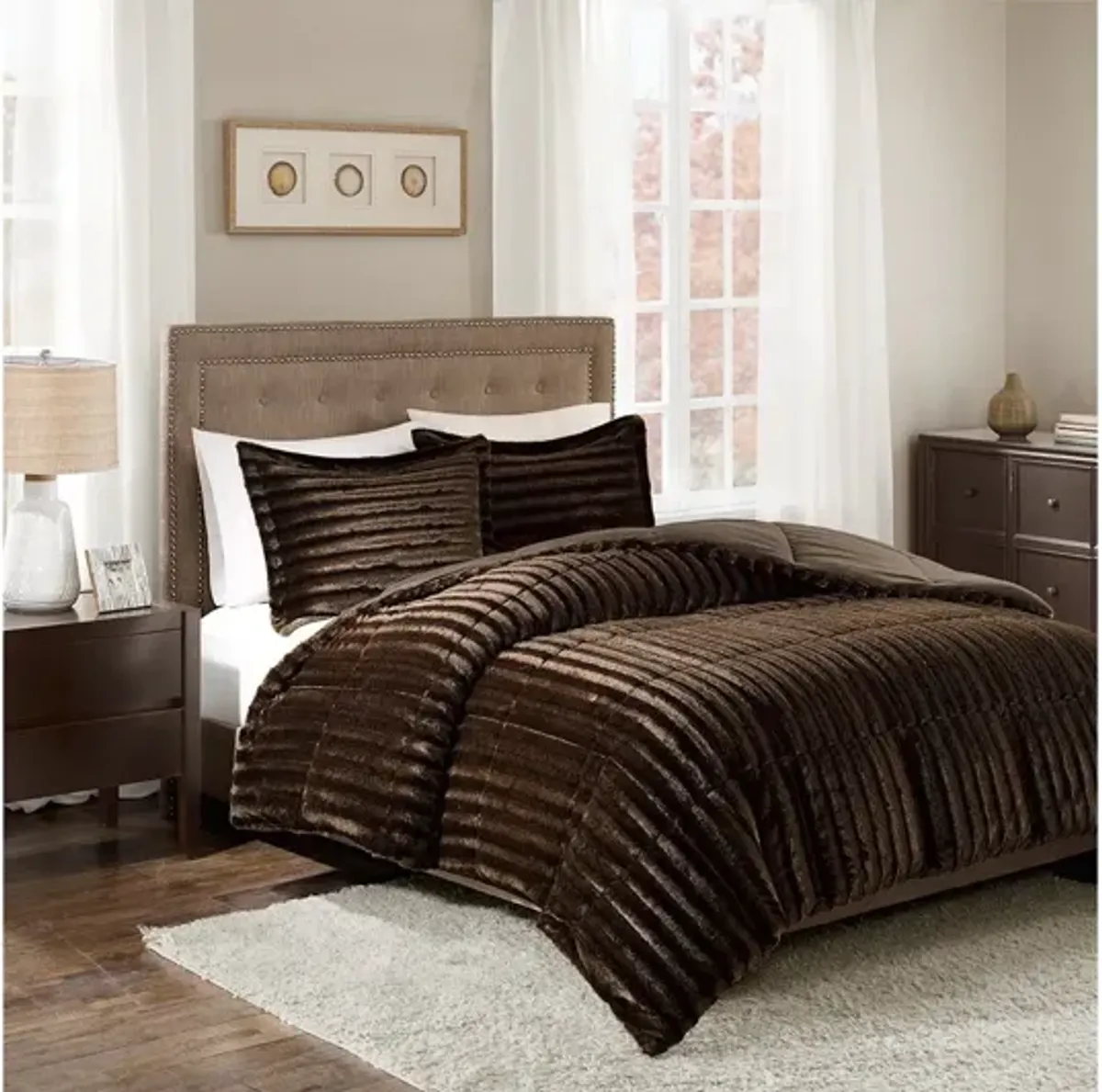 Duke Faux Fur Full/Queen Comforter Mini Set in Chocolate