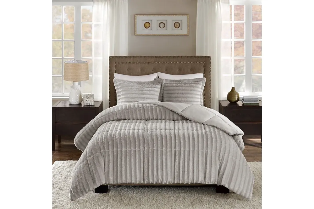 Duke Faux Fur Full/Queen Comforter Mini Set in Grey