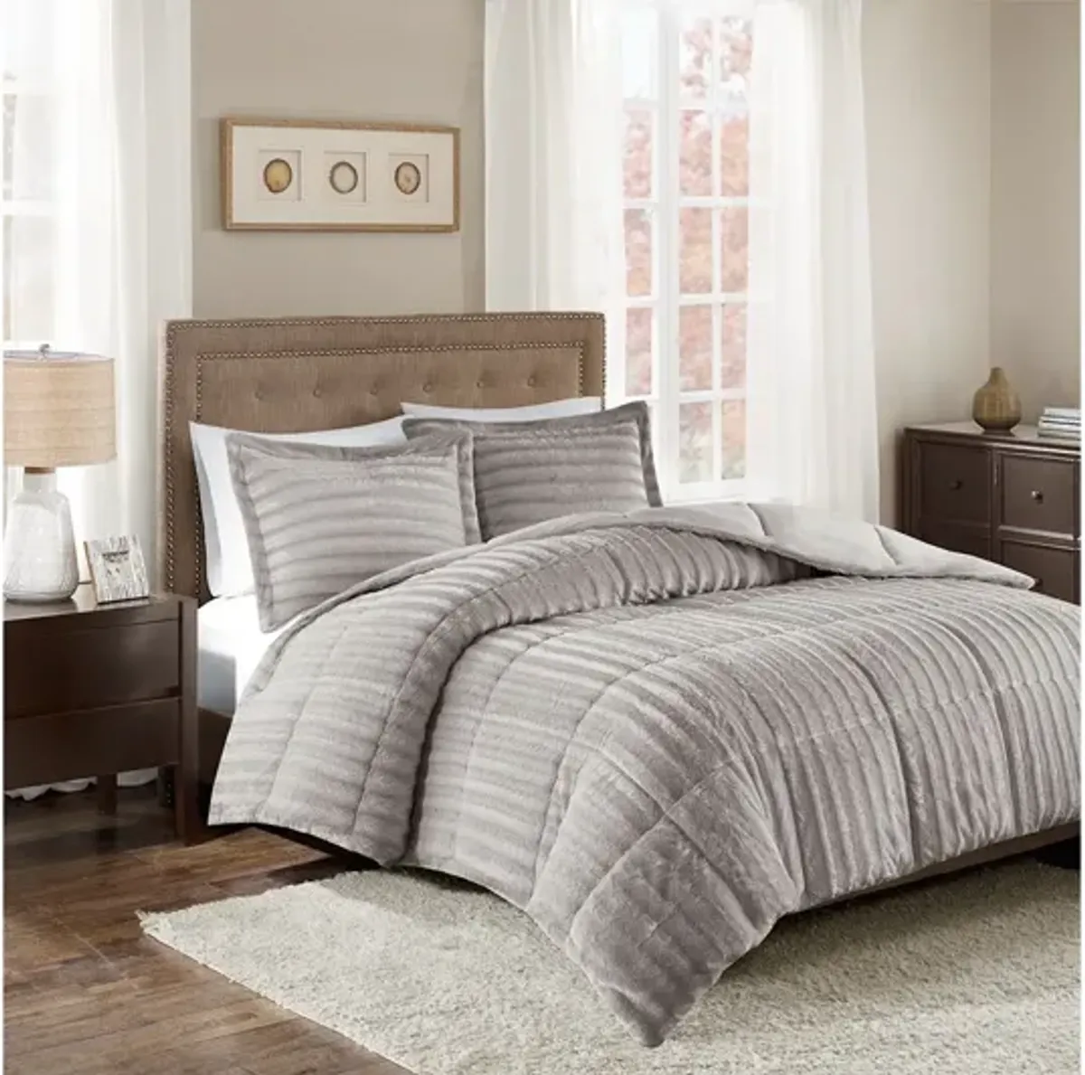 Duke Faux Fur King/Cal King Comforter Mini Set in Grey