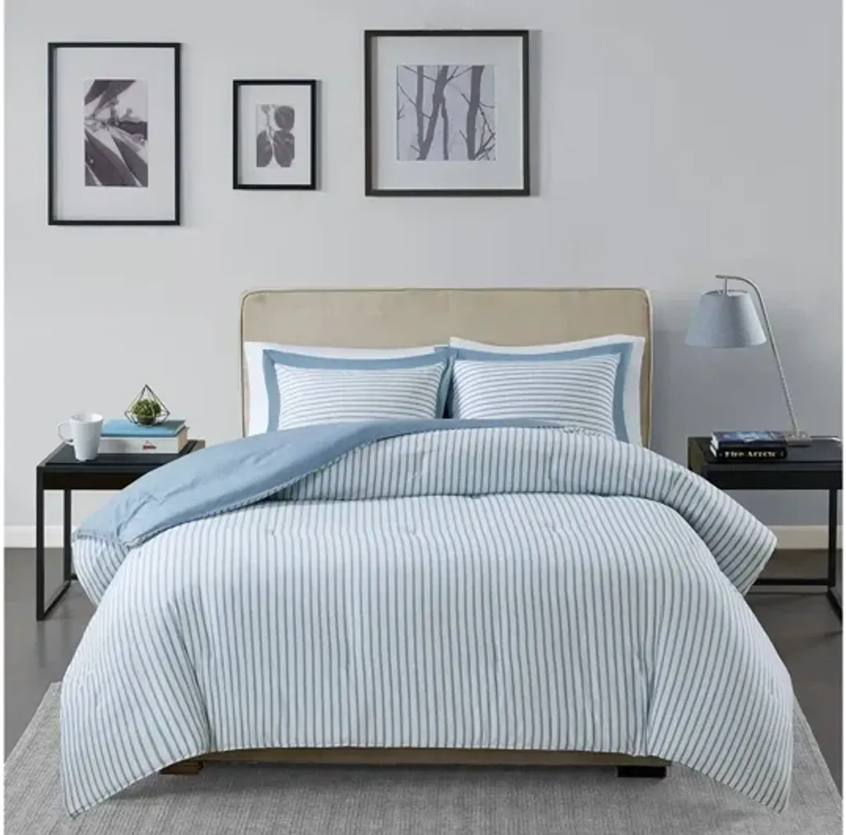 Hayden Reversible Yarn Dyed Stripe Down Alternative Twin Comforter Set in Blue