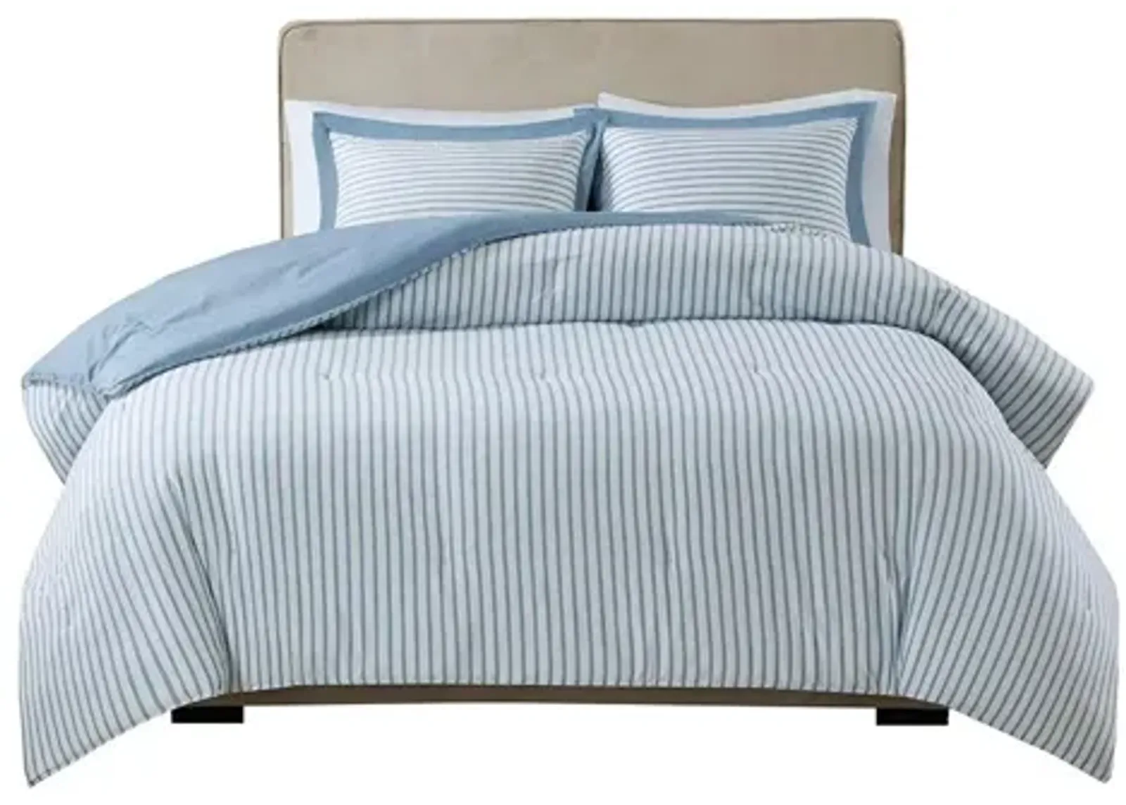 Hayden Reversible Yarn Dyed Stripe Down Alternative Twin Comforter Set in Blue