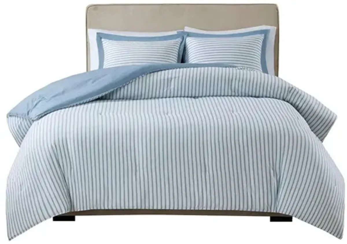 Hayden Reversible Yarn Dyed Stripe Down Alternative Twin Comforter Set in Blue