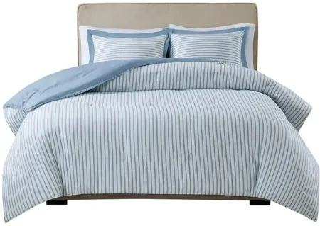 Hayden Reversible Yarn Dyed Stripe Down Alternative Twin Comforter Set in Blue