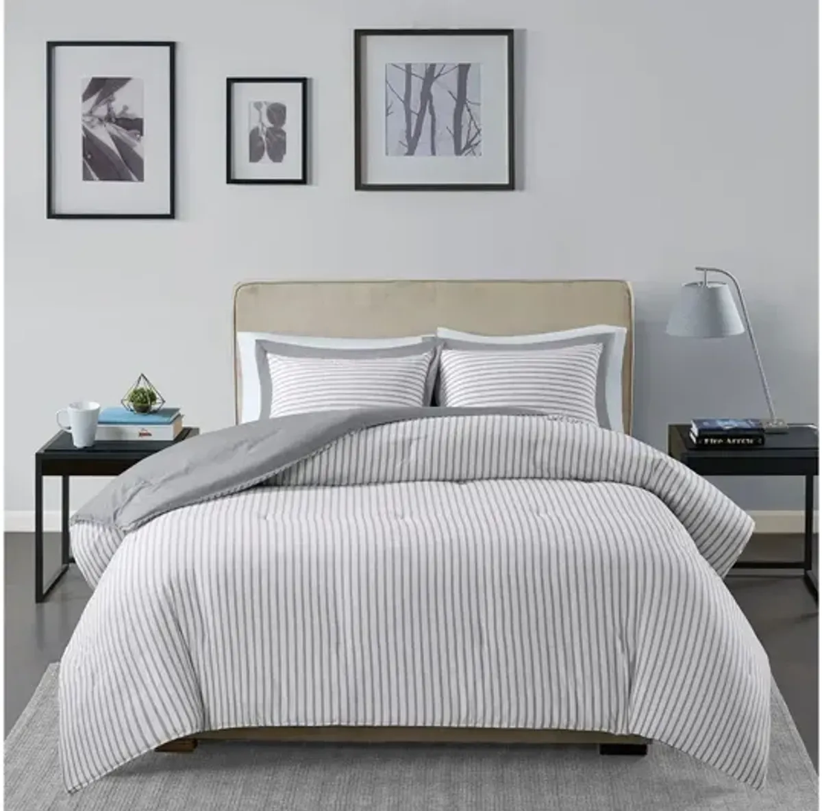 Hayden Reversible Yarn Dyed Stripe Down Alternative Twin Comforter Set in Grey