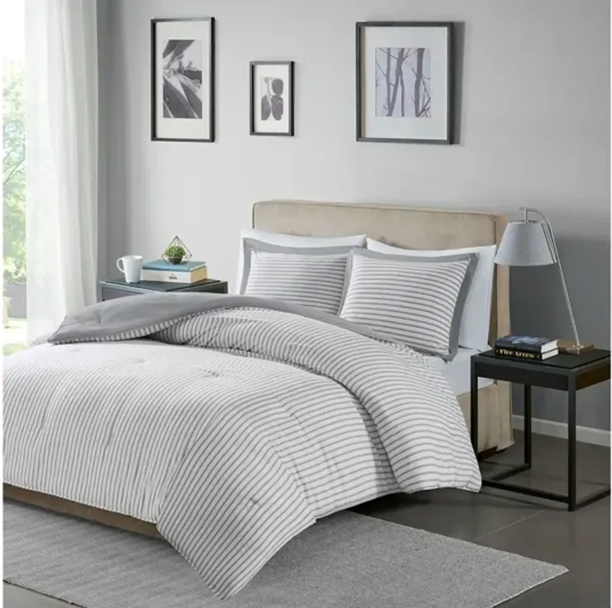 Hayden Reversible Yarn Dyed Stripe Down Alternative Twin Comforter Set in Grey