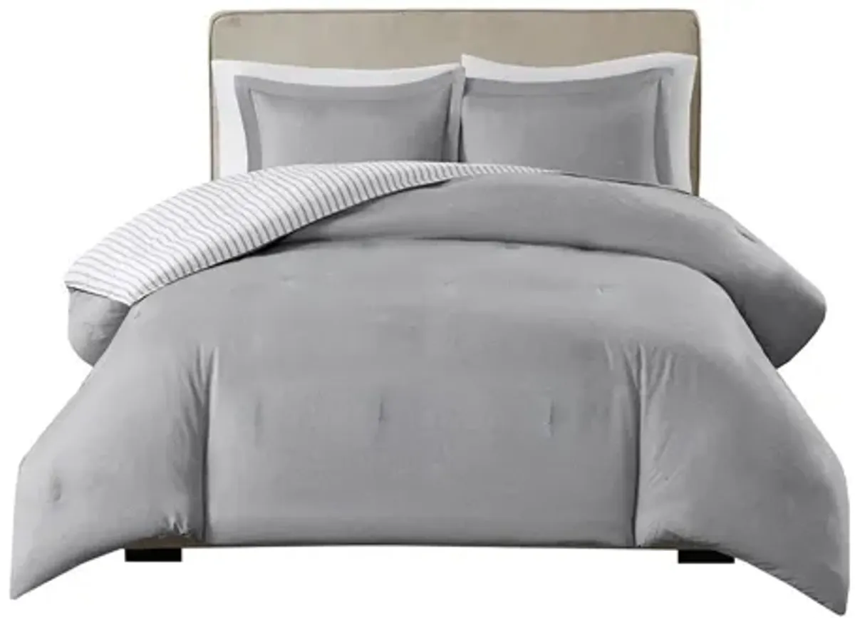 Hayden Reversible Yarn Dyed Stripe Down Alternative Twin Comforter Set in Grey