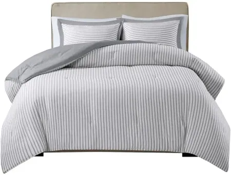 Hayden Reversible Yarn Dyed Stripe Down Alternative Twin Comforter Set in Grey