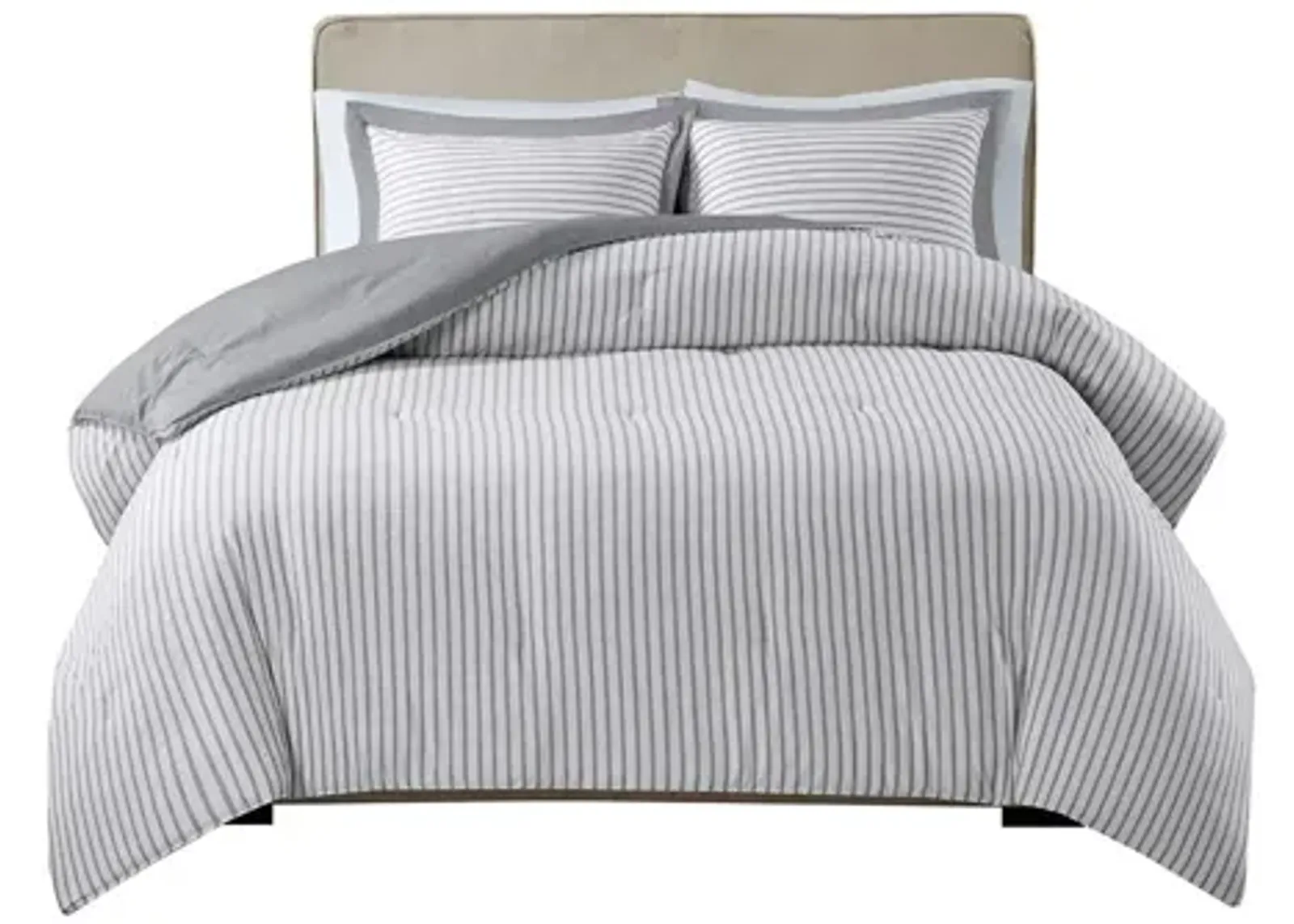 Hayden Reversible Yarn Dyed Stripe Down Alternative Twin Comforter Set in Grey